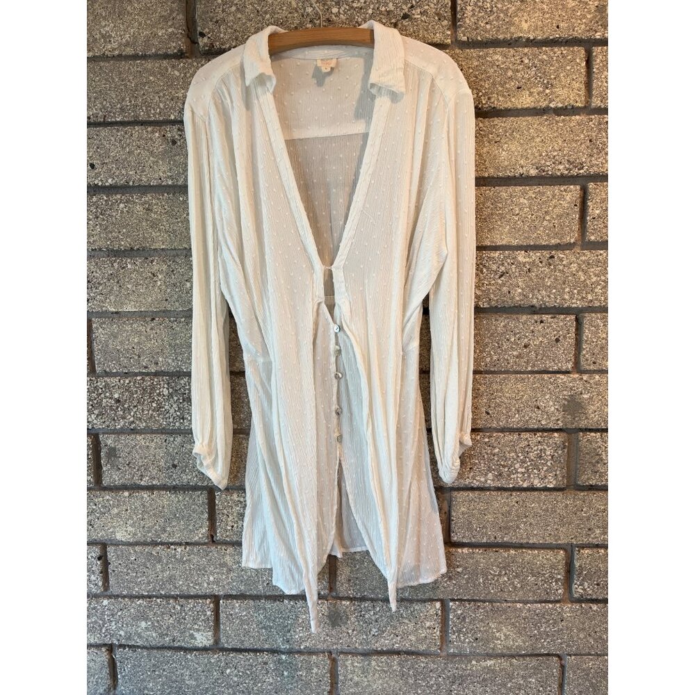 Tie-Front White Textured Dotted Button-Down Blous… - image 6